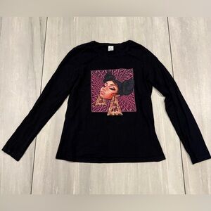 Black Graphic Long Sleeve Top